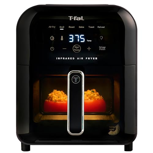 T-fal Infrared Air Fryer: 6 qt Digital Touch Screen, 7-in-1 Cooking Functions, 45-Seconds to reach 750°F on carbon fiber heater surface, No-Shake Technology, Crispy Finish, 1550W, Black