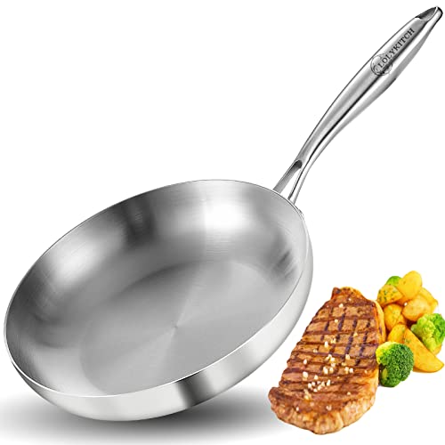 LOLYKITCH Whole Body Tri-Ply Stainless Steel 10 Inch Frying Pan ,Skillet with Ergonomic Handle, Compatible with Induction Stoves, Gas Stoves, Ceramic Stoves, Electric Stoves and Oven Safe