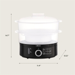 BELLA Two Tier Food Steamer with Dishwasher Safe Lids and Stackable Baskets & Removable Base for Fast Simultaneous Cooking - Auto Shutoff & Boil Dry Protection, Stainless Steel, 7.4 QT, Black - Image 2