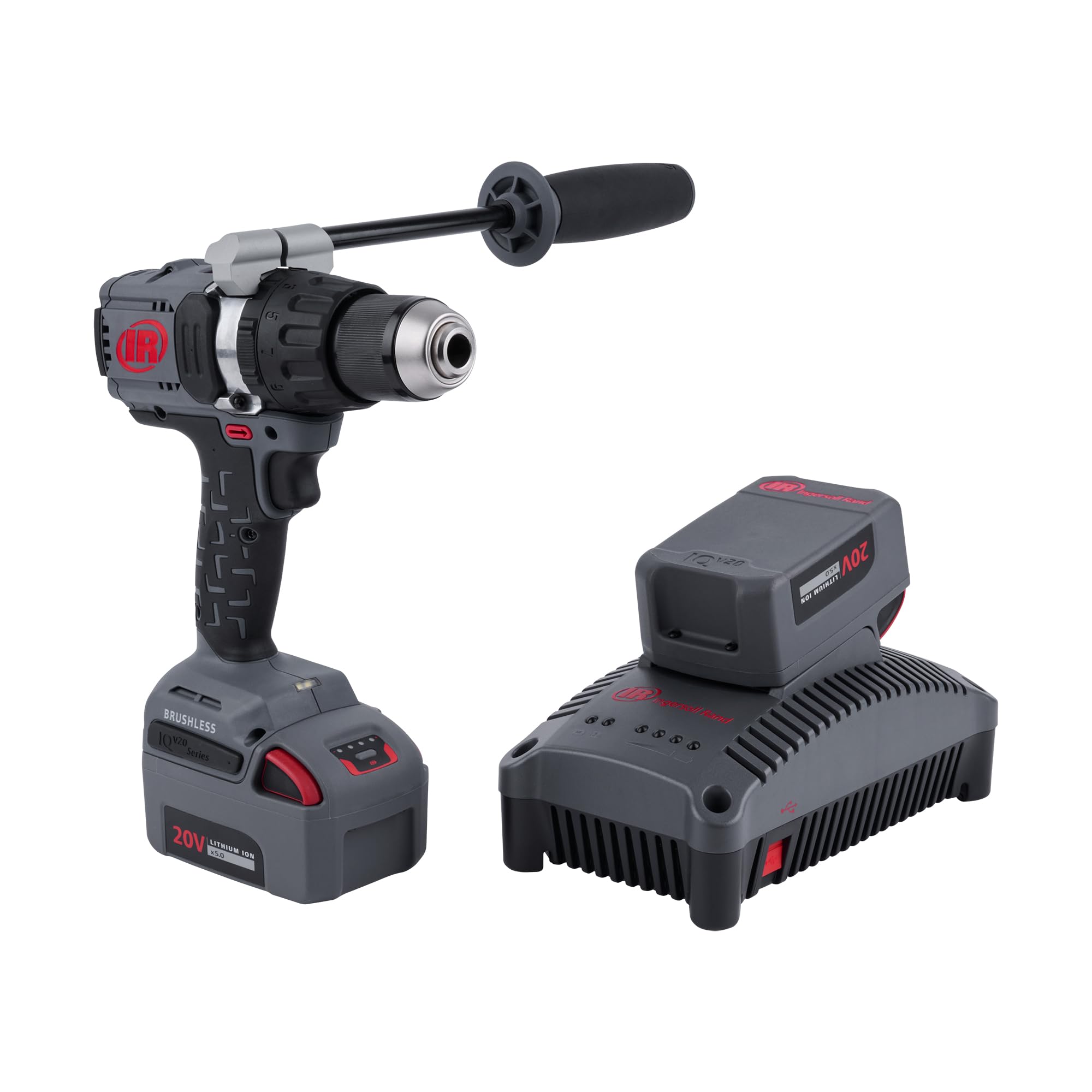 Ingersoll Rand D5241-K22 1/2" 20V Cordless Hammer Drill 2 Battery Kit, 1100 in-lb Torque, Keyless Chuck, Pistol Grip