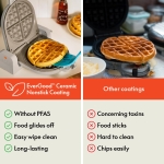 bella Flip-n-Store Belgian Waffle Maker, EverGood™ Ceramic Nonstick Coating, Fits-anywhere™ Kitchenware, Power Indicator Light & Touch Handle, 7” Wide & 1" Deep Plates, 1000 Watt, Oatmilk - Image 5
