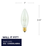 Bulbrite Incandescent B8 Candelabra Screw Base (E12) Light Bulb, 1 Count (Pack of 1), Clear - Image 4