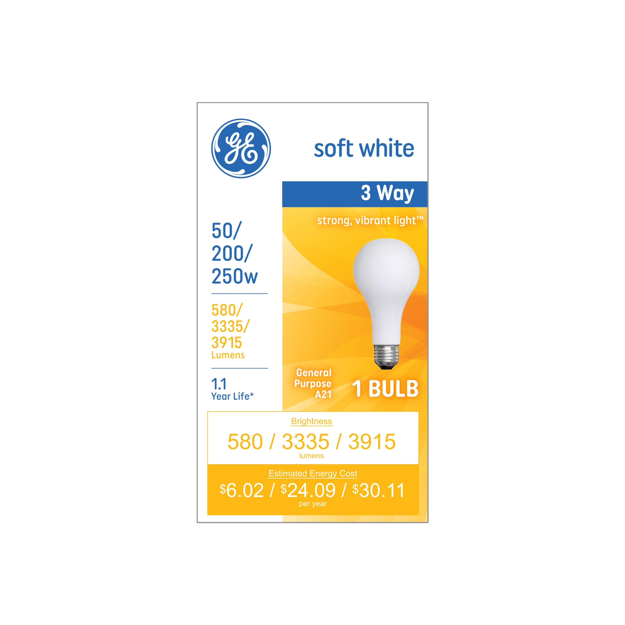 61VGo2jroSL GE Incandescent 250 Watt Soft White A21 3-Way Bulb 1 Pack - Image 1