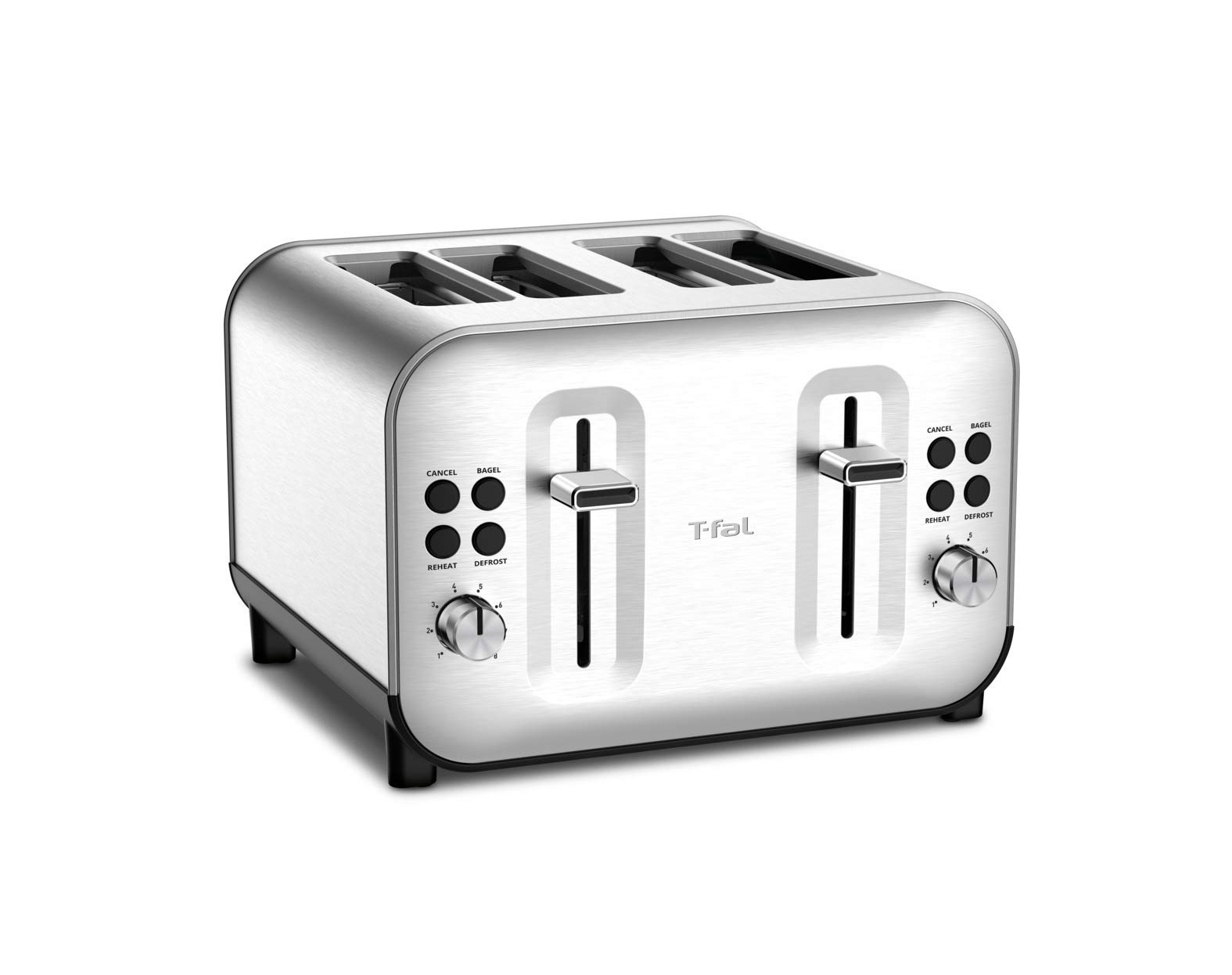 T-Fal TF684D50 Element Stainless Steel 4 Slice Toaster, toasts breads, Bagels Snacks, reheat, 8 Browning levers, Silver