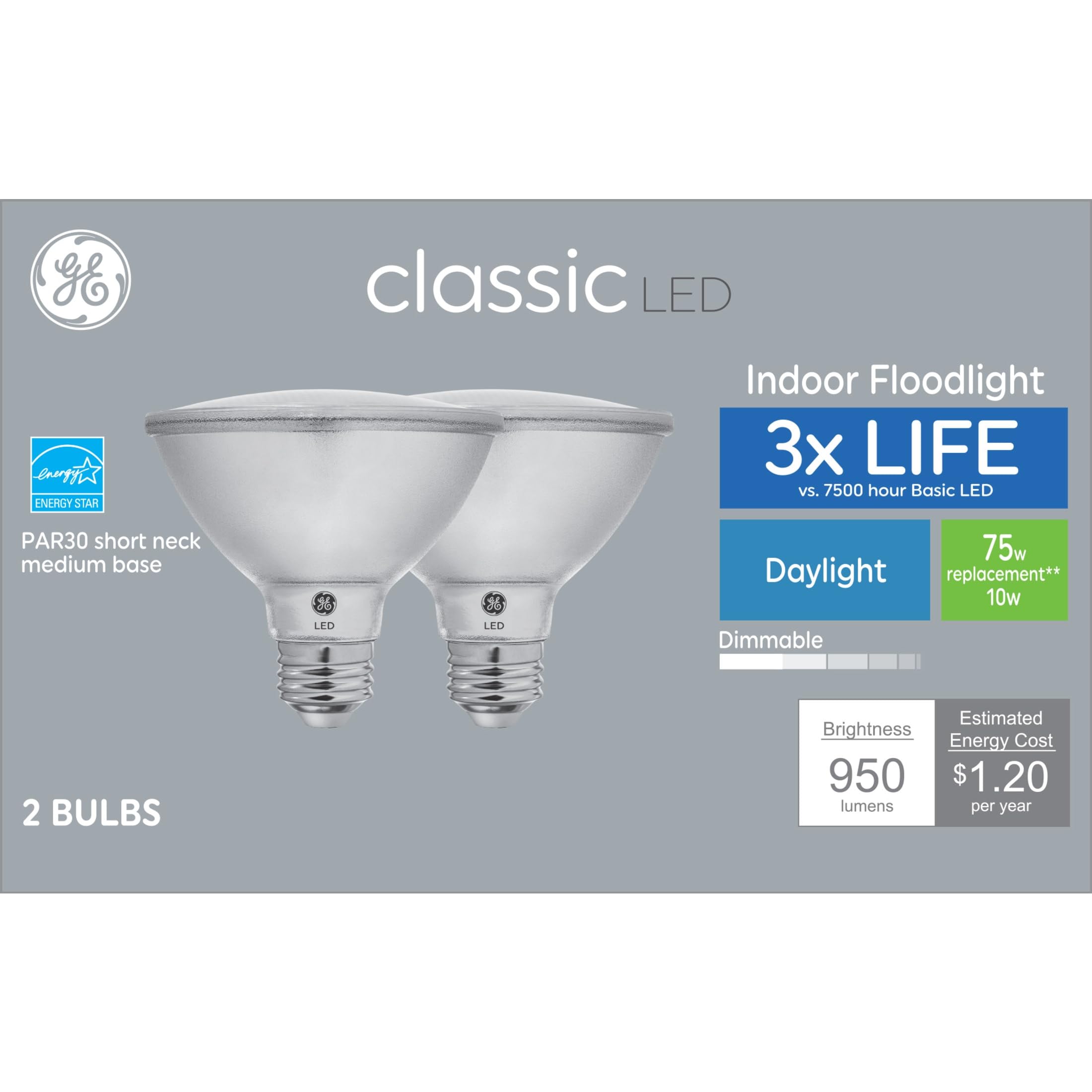 61wlDsXPDmL GE Classic LED Light Bulbs, 75 Watt Eqv, Daylight, PAR30 Bulbs (6 Pack) - Image 1