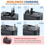 Travel Adapter USB C, Universal All in One Worldwide Travel Adapter Fast Charge GaN PD3.0 Type C USB-A Quick Charging Ports Power Converters Wall Charger AC Power Plug Adapter for USA EU UK AUS Black - Image 4