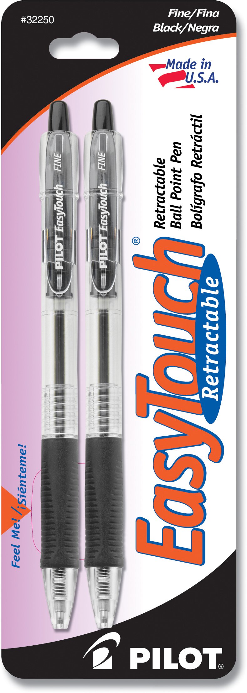 Pilot EasyTouch Retractable Ball Point Pens, Fine Point, Black Ink, 2-Pack (32250)