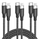 Bkayp USB C Cable 10ft 3-Pack, 60W Fast Charging Type C to Type C Charger Cord, Durable Braided Nylon Data Sync Cable Compatible with iPhone 17/16/15 Pro Max Plus, iPad Pro Air, MacBook and More
