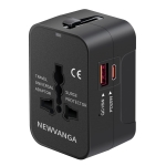 Travel Adapter USB C, Universal All in One Worldwide Travel Adapter Fast Charge GaN PD3.0 Type C USB-A Quick Charging Ports Power Converters Wall Charger AC Power Plug Adapter for USA EU UK AUS Black