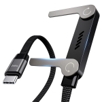 LOOHOI USB C to USB C Cable, 240W Fast Charging Cable with Built-in Phone Stand (5 FT, Black), Durable Braided Type-C Cable with 90° Angled T-Shaped Stand (1PCS)