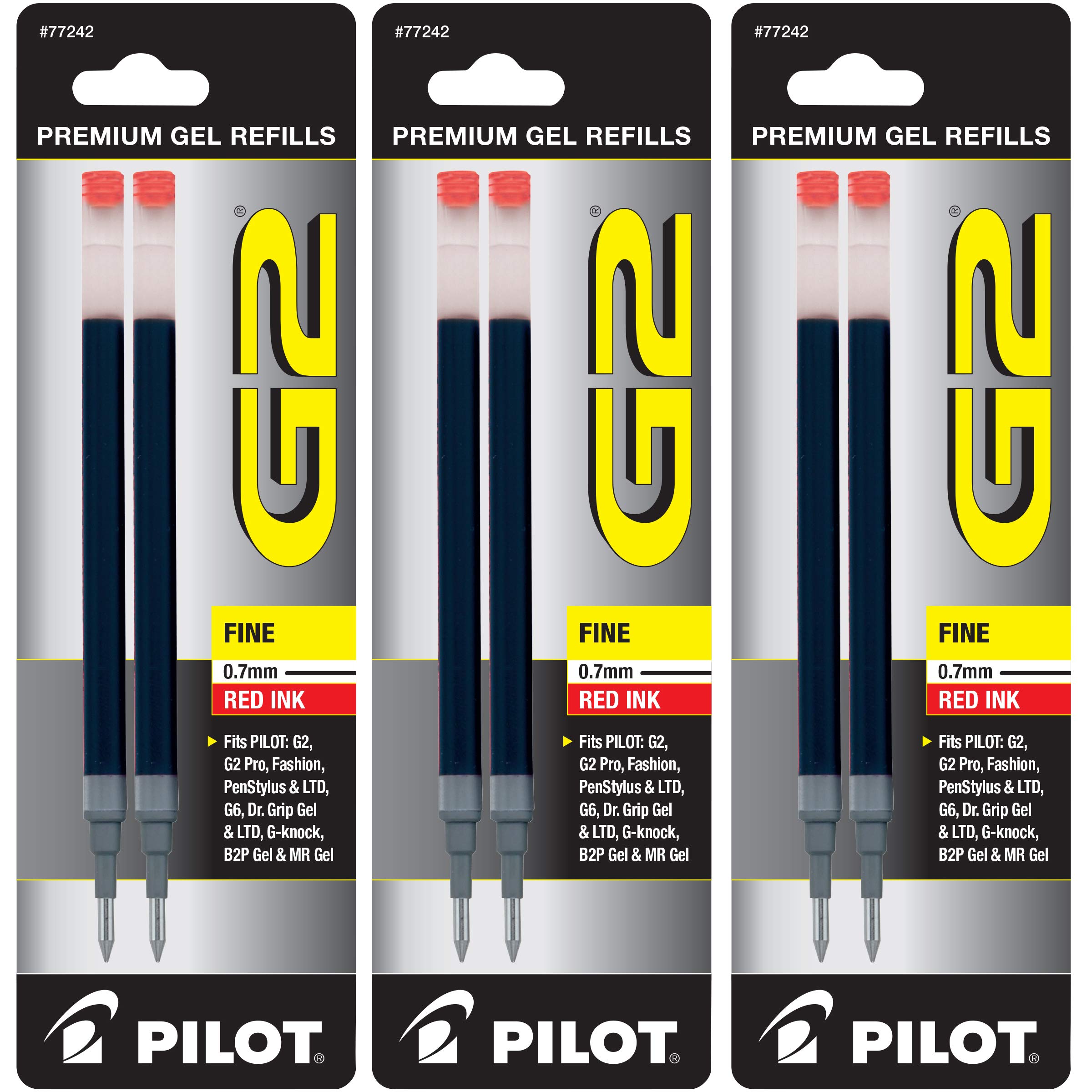 Pilot, G2 Gel Ink Refills, Fine Point 0.7 mm, Red, Pack of 6