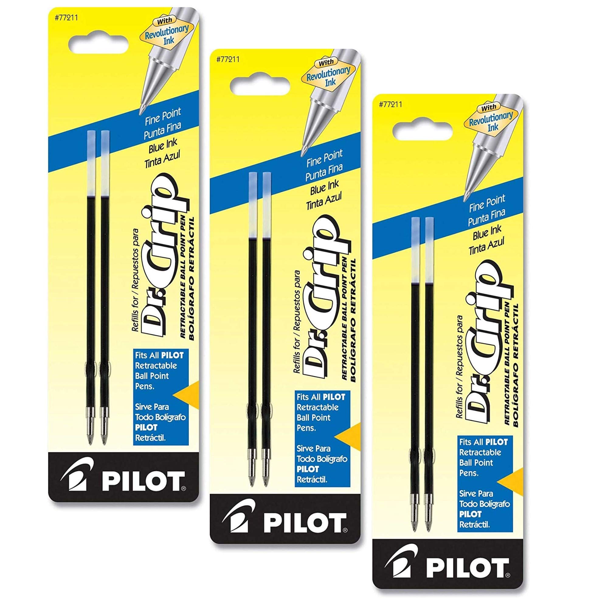 PILOT Dr. Grip Ballpoint Ink Refills for Retractable Pens, Fine Point, Blue Ink, 6 Refills (77211)
